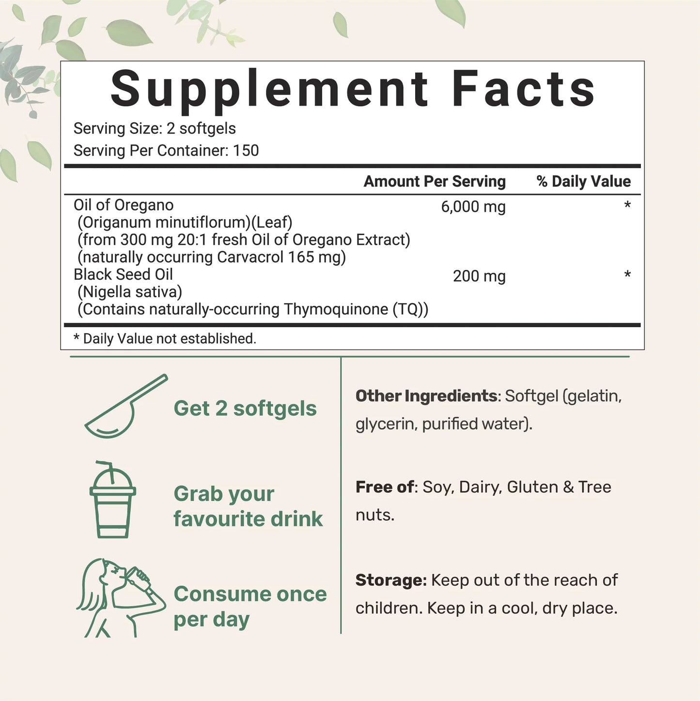 Oil of Oregano with Black Seed Oil - 300 Softgels Pack