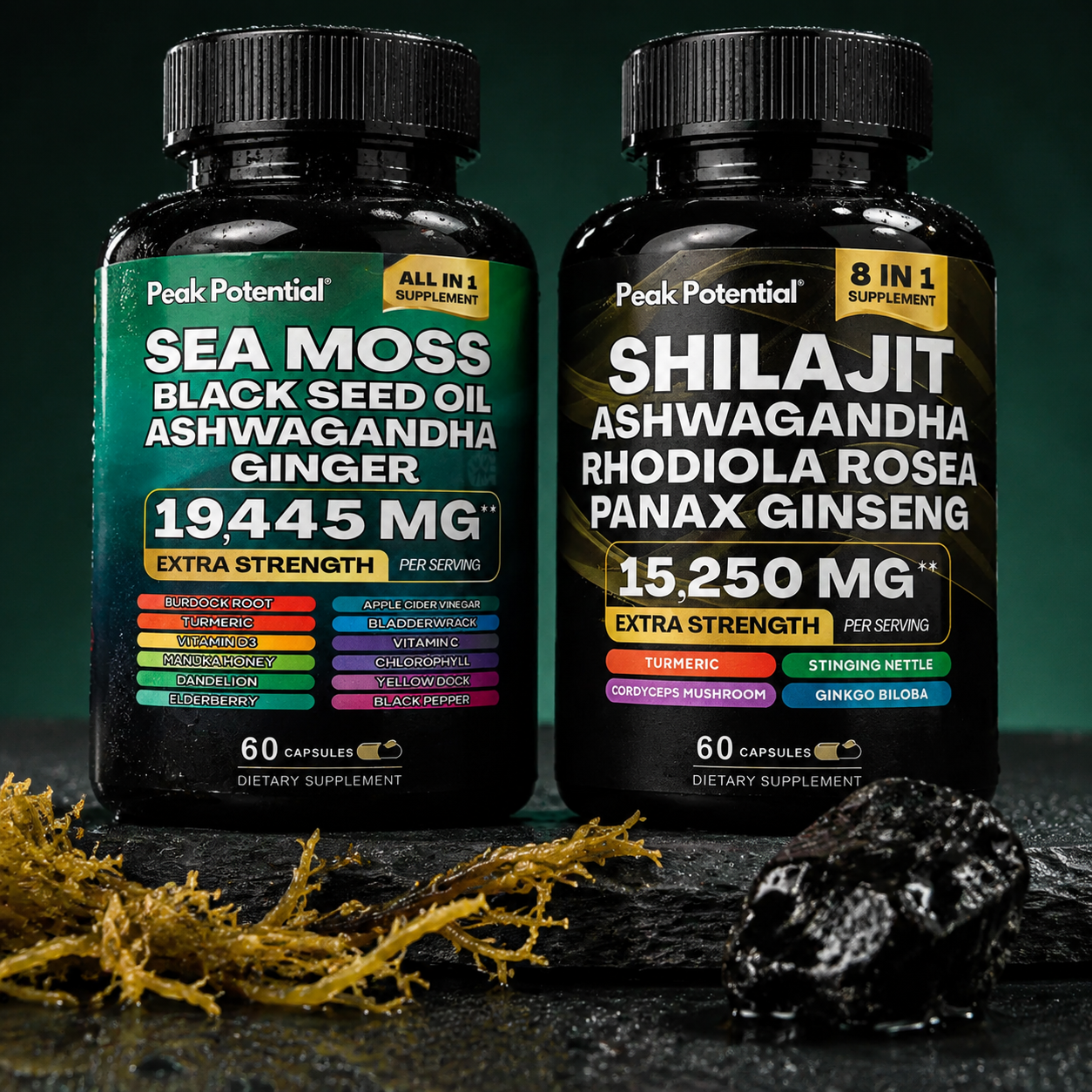 Macro texture of sea moss gel and shilajit resin
